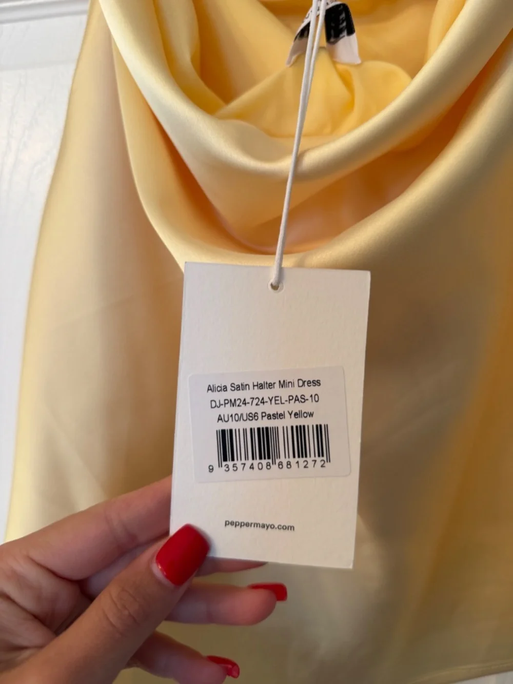 Peppermayo Alicia Satin Halter Mini Dress - Pastel Yellow